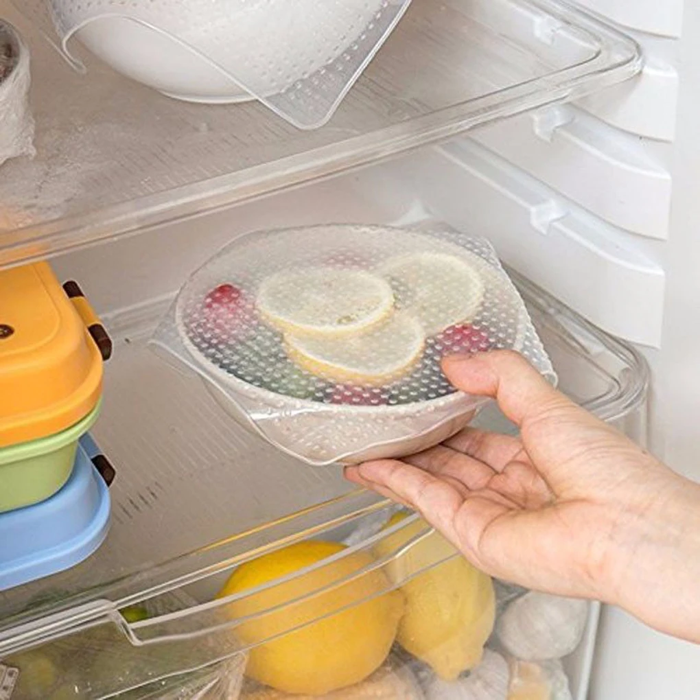 

1Pc/4Pcs Reusable Silicone Bowl Dish Wrap Seal Food Fresh Keeping Wrap Lid Cover Vacuum Food Wrap Kitchen Tools