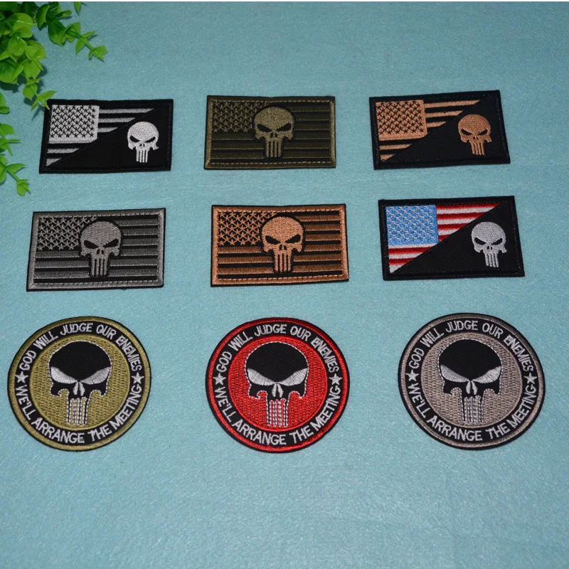 

Yicai 1PCS flag patches Army Military Badges Embroidered Stickers Punisher Patches