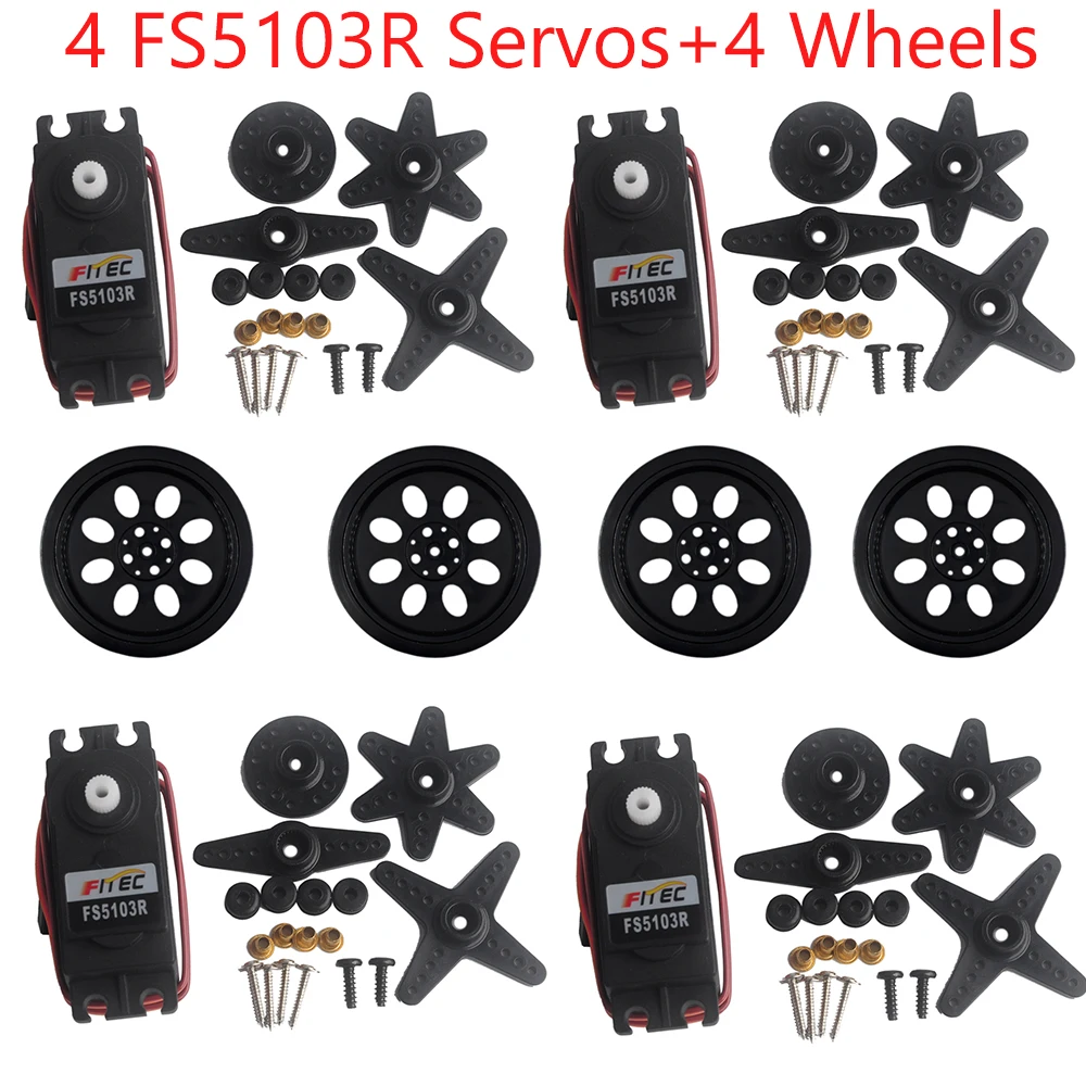 

4Pcs Feetech FS5103R 3kg.cm 360 Degree Continuous Rotation RC Servo Motor Analog +4Pcs Wheels for Robot Smart Car FZ3413