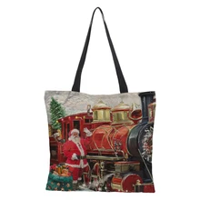 Индивидуальная женская сумка на плечо двусторонняя печать Складная многоразовая Льняная сумка для покупок Повседневный Рождественский день узор 43 см* 43 см