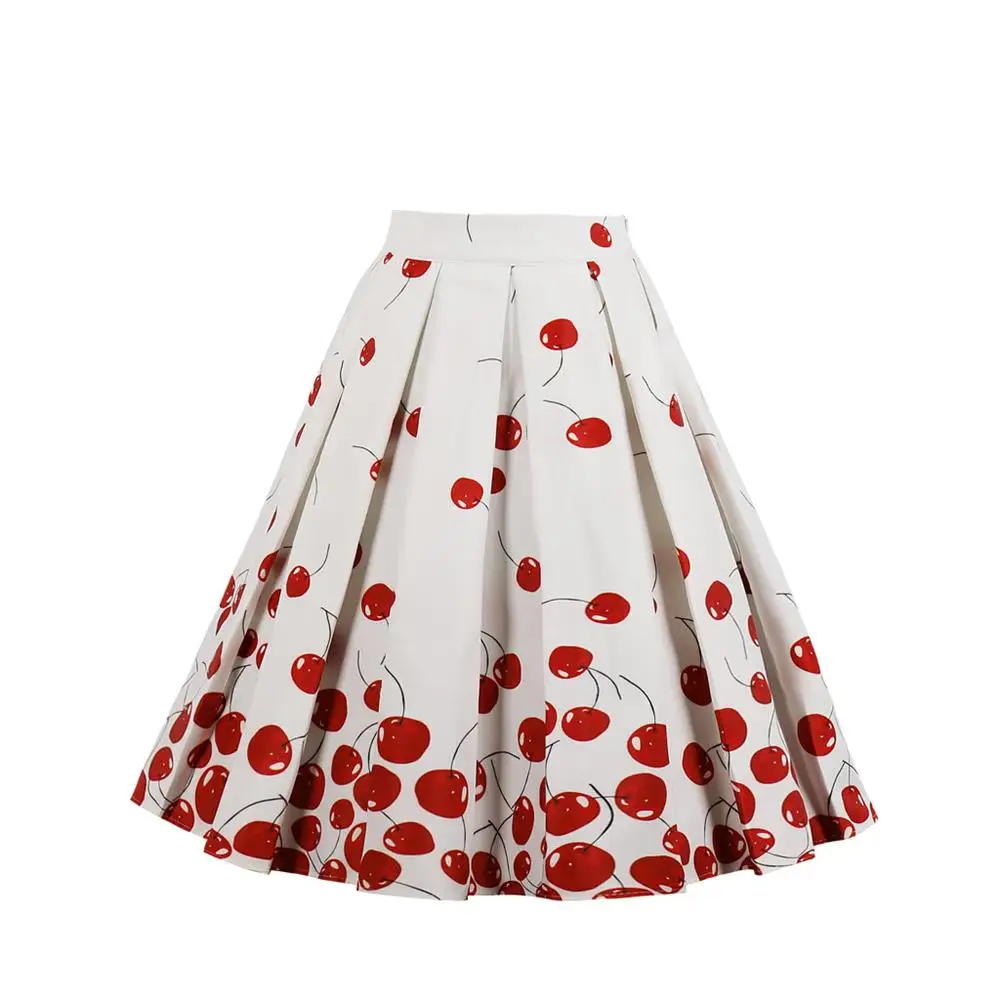 Летняя/Осенняя модная юбка с принтом и высокой талией, плиссированная юбка-зонтик, юбка с принтом в виде букв - Color: cherry