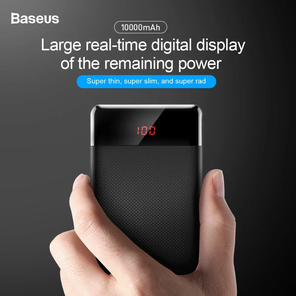 Baseus 10000 мА/ч мини внешний аккумулятор для iPhone, samsung, Xiaomi, двойное USB зарядное устройство, светодиодный дисплей, портативный внешний аккумулятор