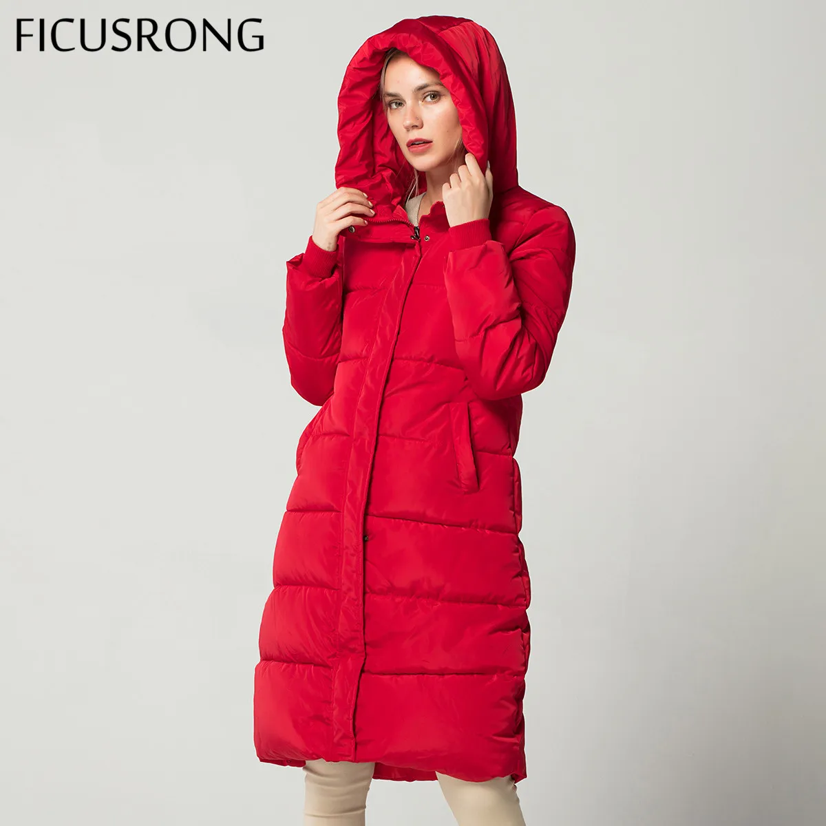 Fashion Winter Jacket Women Thick Warm Female Down Jacket Cotton Coat Down Parkas Long Women Hooded Coat 2018 New FICUSRONG