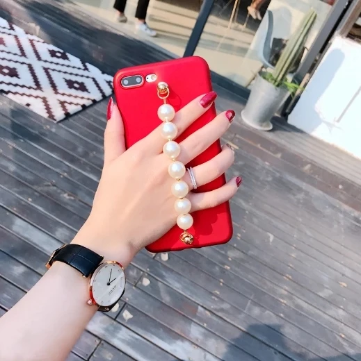 

For iphoneX 8 8Plus 7 7plus 6 6s 6plus South Korea Luxury Chain Pearl Charm Glossy tpu phone case cover fundas