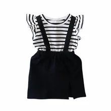 Летнее платье с цветочным рисунком для девочек; платье принцессы без рукавов на бретелях; платье в черно-белую полоску; повседневные платья для маленьких девочек;# Zer