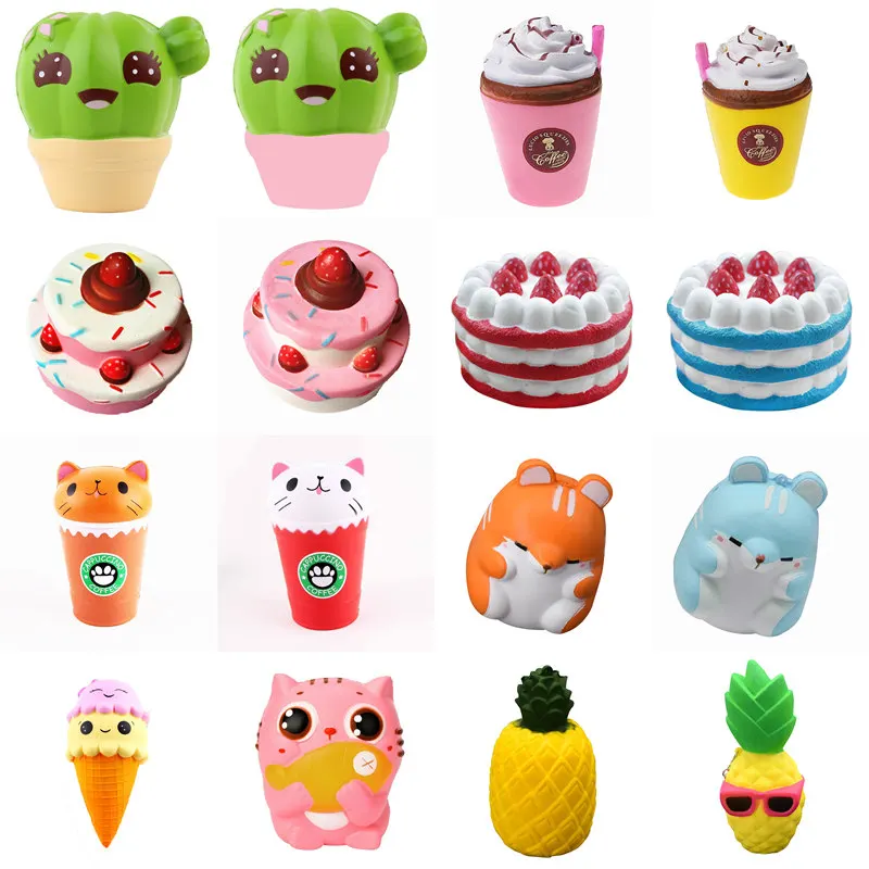Squishy Slow Rising squeeze toy strawberry cake cactus plant ice cream cup cat panda pig head