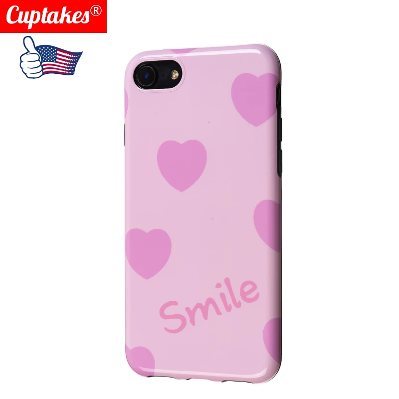 

Luxury Glossy IMD Soft Silicone Case for Apple iPhone 7 8 Plus X 10 XS Max XR 6S 6 Cover Cute Baby Pink Love Smile Happy Color