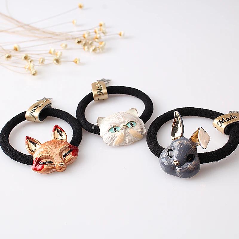 

M MISM Korean Cute Animal Head Elastic Rubber Cat Ears Casual Fox Hair Bands Gum for Women Head Accessories Rabbit Scrunchy
