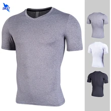 Лето г. фитнес-спорт футболка для мужчин сжатия Бег Рубашка быстросохнущая короткий рукав Топ для тренировок ММА Rashgard Спортивная