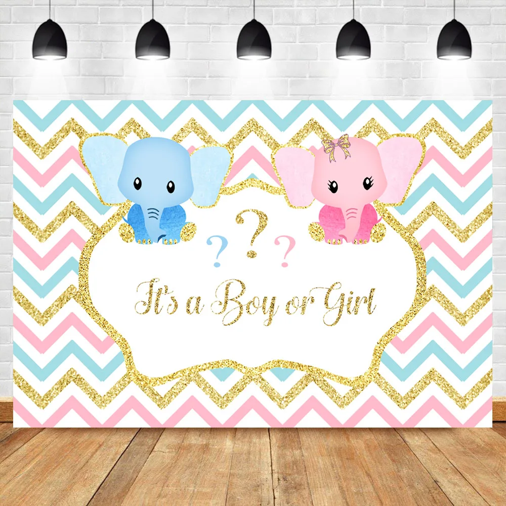 

NeoBack Elephant Backdrop Gender Reveal Baby Shower Photography Background Blue Pink Gender Surprise Photo Backdrops