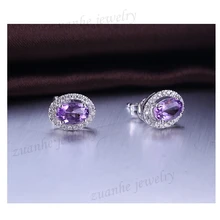 SI/H натуральные бриллианты Аметист Твердые 14 k белые золотые серьги-гвоздики ювелирные украшения женские серьги