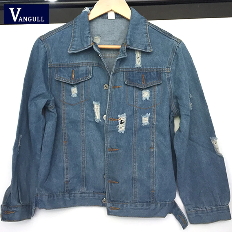 wonderful  Women Basic Coat Hole Denim Jacket 2019 Spring Autumn Casual New Long Sleeve Jean Jacket Loose Fit 