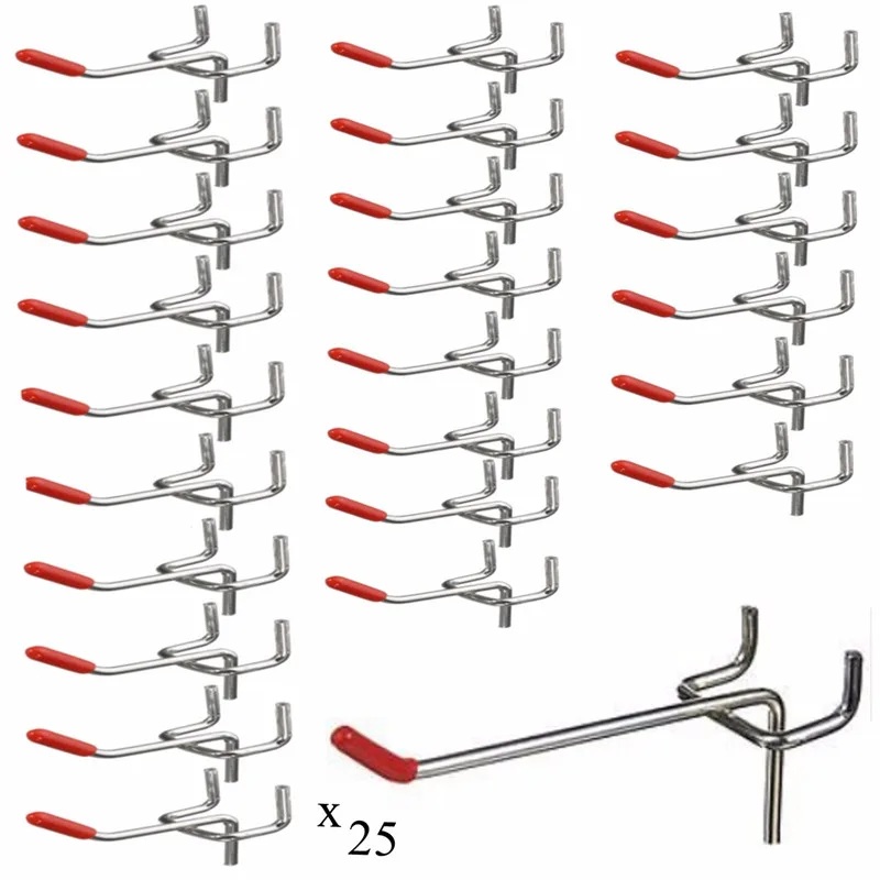 

25pcs Stainless steel Silver Red Peg Board Hooks 1~1.5KG For Displaying Hanging Items