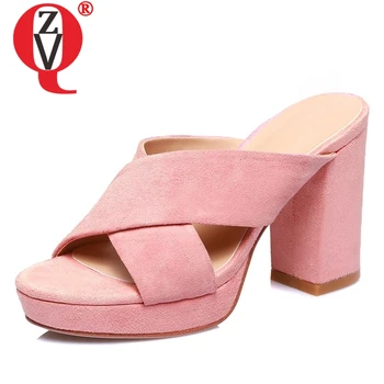 

ZVQ shoes woman summer new fashion sexy open toe kid suede woman slippers outside super high square heels platform ladies shoes