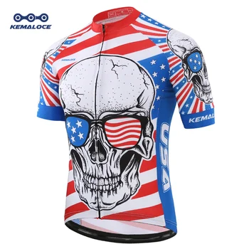 

Quick Dry Men Blue USA Cycling Jersey Summer Short Sleeve Skull Bike Shirts Ropa Maillot Ciclismo Race Sport Bicycle Wear Top