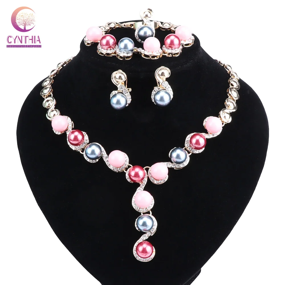 Buy Classic Imitation Pearl Necklace Gold color