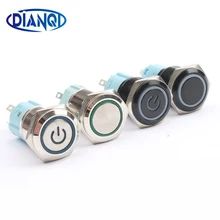 Interruptor de botão impermeável do metal de 16mm com luz led vermelho azul verde amarelo auto-travamento e momentâneo iluminado botão(China)