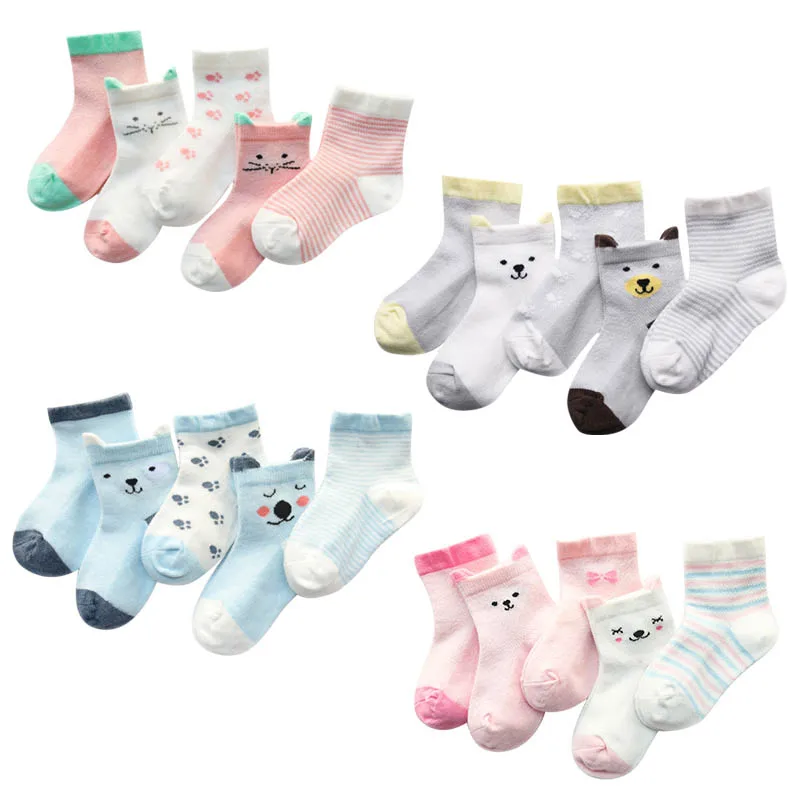 

5 Pairs Baby Socks Newborn Baby Cartoon Baby Boy Girl Socks Floor Non-Slip Cartoon Cute Animal Pattern Newborn Socks