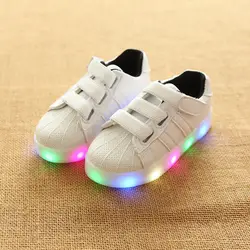 Весна/Осень детская повседневная обувь забавные светодиодный освещая Детские кроссовки высокого качества блеск Симпатичные для