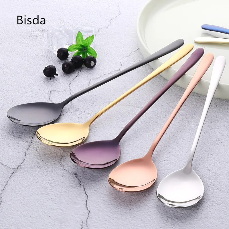 

8 Color Stainless Steel Spoons With Long Handle Spoons Rose Gold Soup Spoon for Ice Cream Dinner Spoons Rice/Salad Tableware