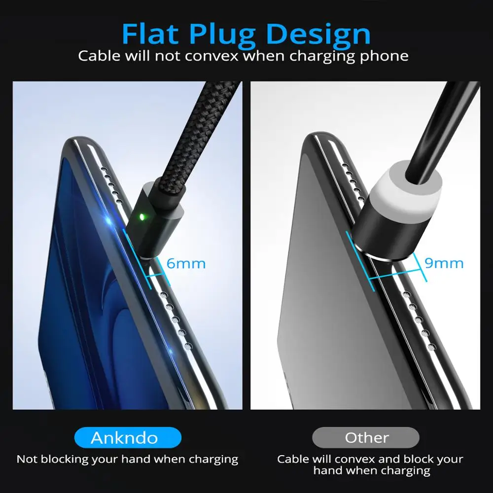 Ankndo Micro USB кабель Магнитный Быстрая зарядка нейлоновый провод магнит для