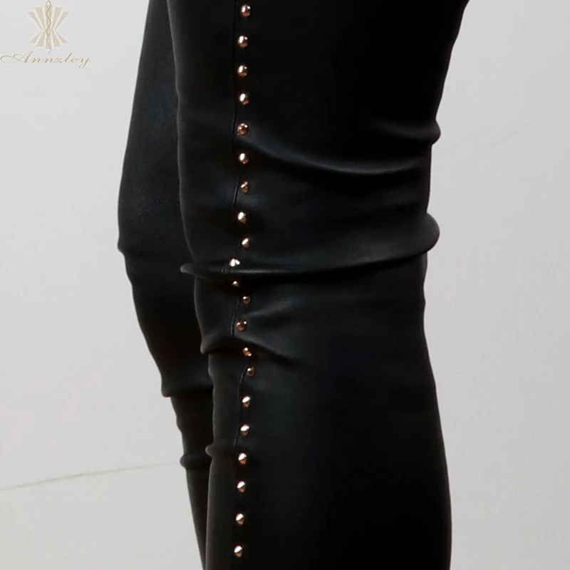 Annzley 2019 New Design Sexy Rivets Genuine Leather Trouses (13)