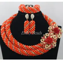 Роскошные оранжевые/шампанские золотые африканские украшения бисер набор нигерийские Свадебные хрустальные бусины ожерелье набор AMJ668