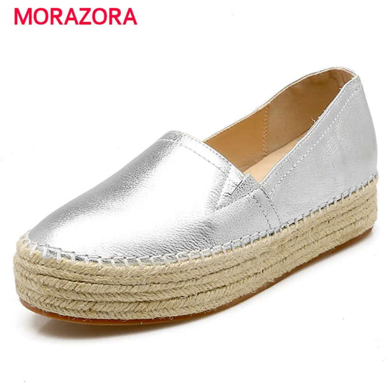 Morazora spring autumn genuine leather flat shoes woman round toe platform fashion casual slip-on women flats gold keaiqianjin woman fringe platform shoes fashion spring autumn black red horsehair flats round toe casual genuine leather loafers