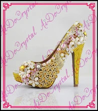 Aidocrystal Neue sommer Peep Toe Gelb Süße starke ferse Sandalen Plattform Dame frauen schuhe mit kristall
