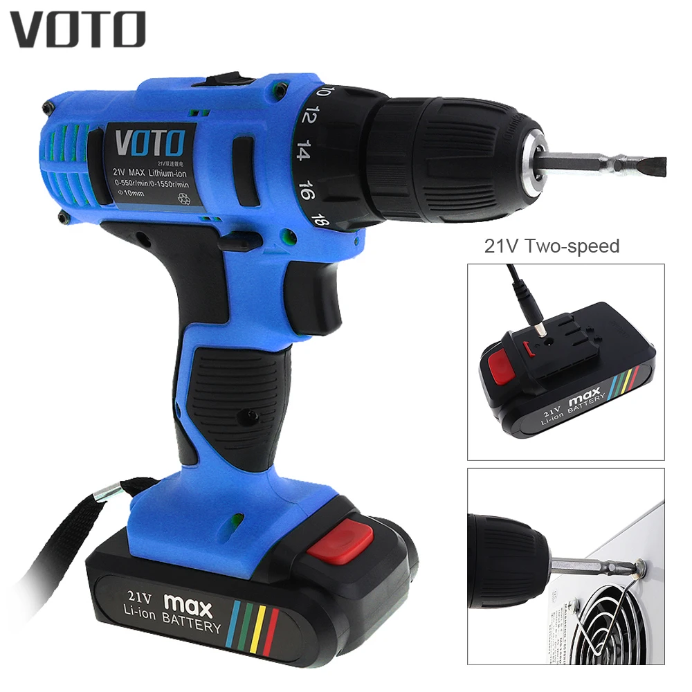 

VOTO AC 100 - 240V Cordless 21V Electric Screwdriver with Lithium Battery and Two-speed Adjustment Button for Handling Screws