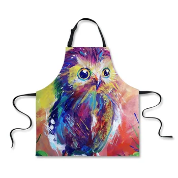 

FORUDESIGNS Cartoon Owl Women Chef Sleeveless Apron Student Drawing Painting Kitchen Baking Cooking Food Apron Tablier cuisine