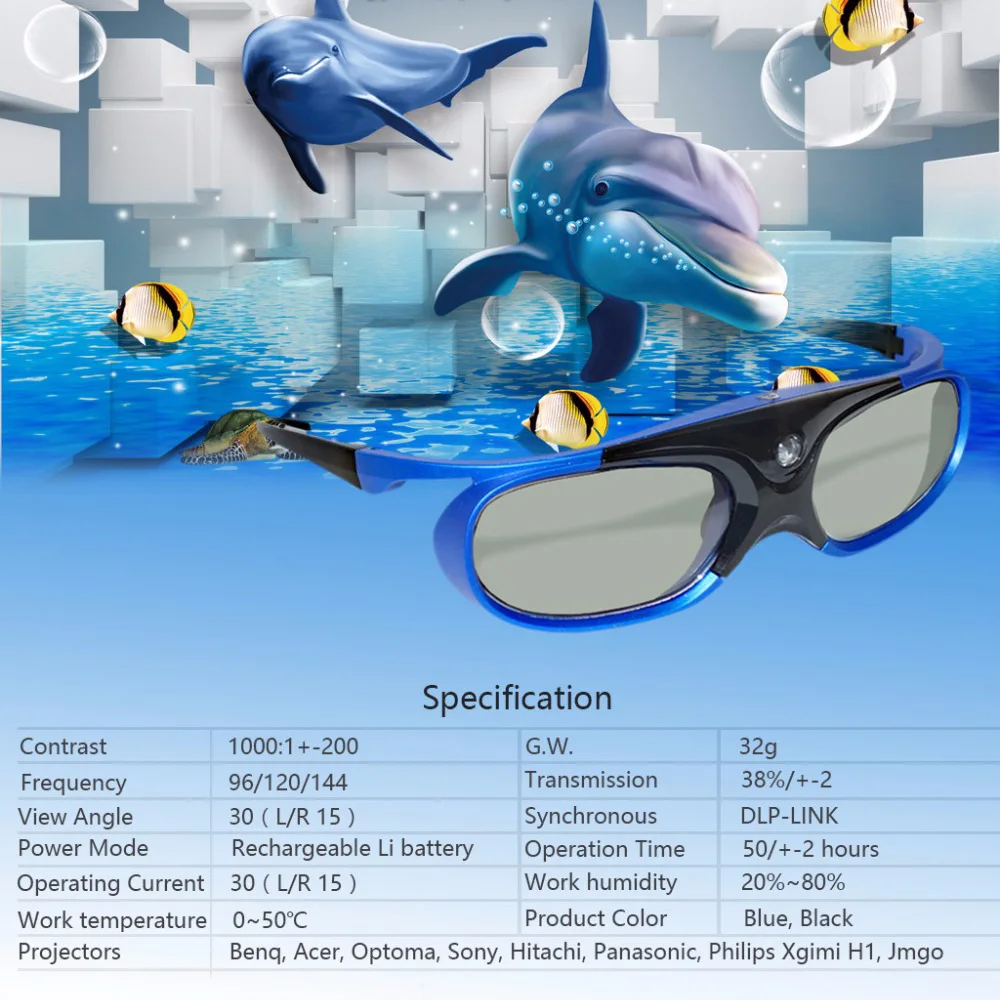 Профессиональные универсальные DLP LINK Shutter Активные 3D очки для Optoma для BenQ для acer Xgimi Jmgo 3D готовый DLP проектор