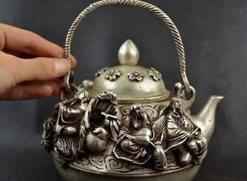 Chinese classical folk feng shui eight immortals copper silver eagles - teapot Chinese classical folk feng shui eight immortals copper silver eagles - teapot