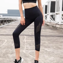 Животик контроль высокой талии Спорт Тренажерный зал капри брюки для женщин выдалбливают Glute Фитнес Одежда для йоги укороченные колготки для женщин