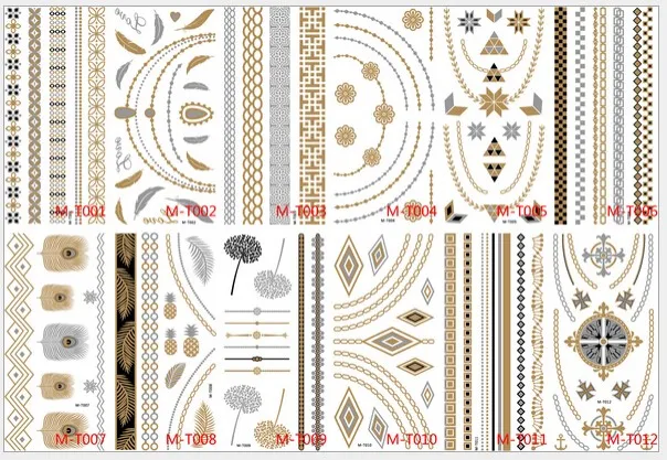 3 Sheets Body Art Beauty Makeup Metal Golden Sexy Flash Feathers Tattoo Waterproof Temporary Tattoo Stickers Tattoos (18)