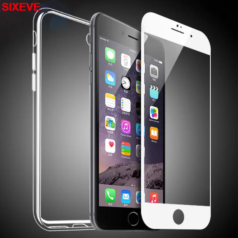 5D закаленное стекло + силиконовый чехол для iPhone 6 s S 7 8 Plus X 10 6Plus 6splus 7plus 8plus 360