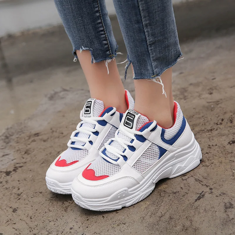 

QWEDF 2019 Women Casual Shoes Lace-up New Designer White Platform Sneakers Female Women Vulcanize Shoes Tenis Feminino AC-157
