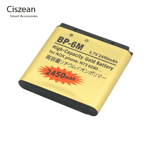 

10pcs 2450mAh BP-6M BP6M Gold Replacement Battery For Nokia N73 6288 6290 9300 N77 N93 3250 3250 3250 6151 6233 6234 6280 6282