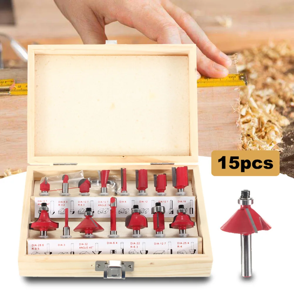 

15pcs/set Woodworking Milling Cutters 1/4''/8mm Shank Carbide Router Bit For Wood Cutter Engraving Cutting Tools