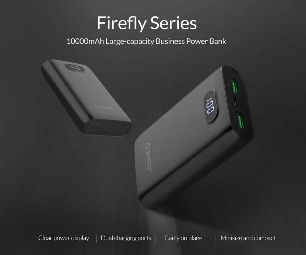  Banco de energía ORICO 10000mAh con pantalla de visualización de salida USB Dual banco de batería e