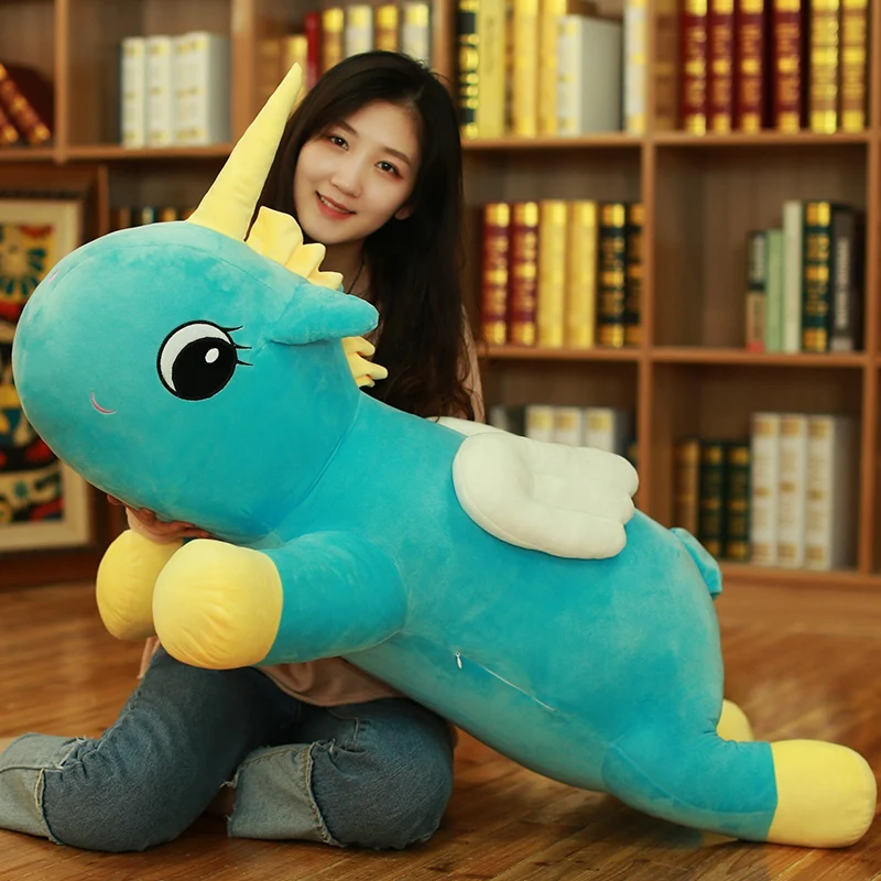 

stuffed toy large 100cm cartoon unicorn plush toy lovely blue unicorn soft doll sleeping pillow Christmas gift s2714