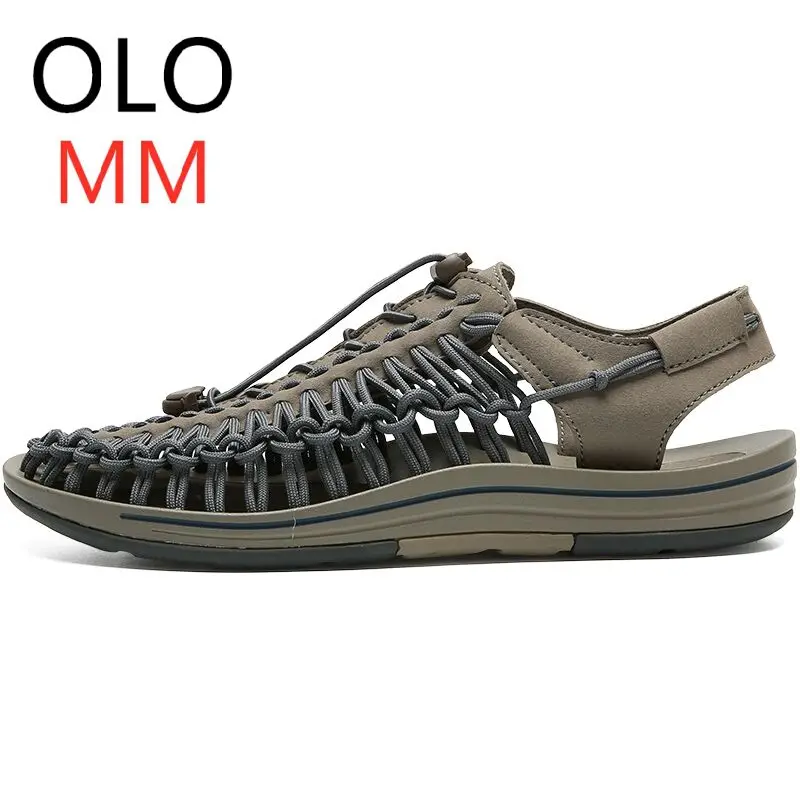 

OLOMM New 2019 Summer Men Sandals Fashion Handmade Weaving Design Breathable Casual Beach Shoes Unique Brand Sandals For Men