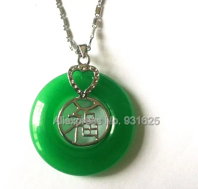 Natural Genuine Green Round Buckle Chinese Lucky Fu Blessing Pendants