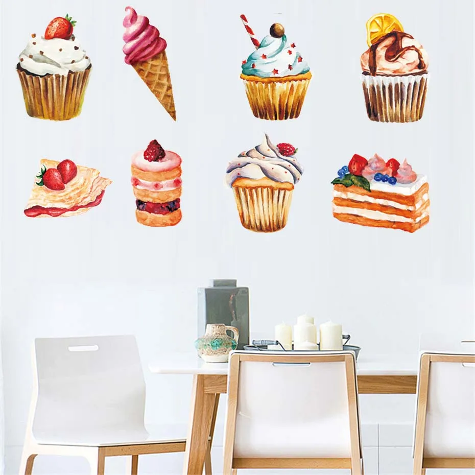 Delicious Dessert Cupcake Wall Art Decals For Christmas Resturant Dining Room Vinyl Sticker Removable Wallpaper Home Decor | Дом и сад