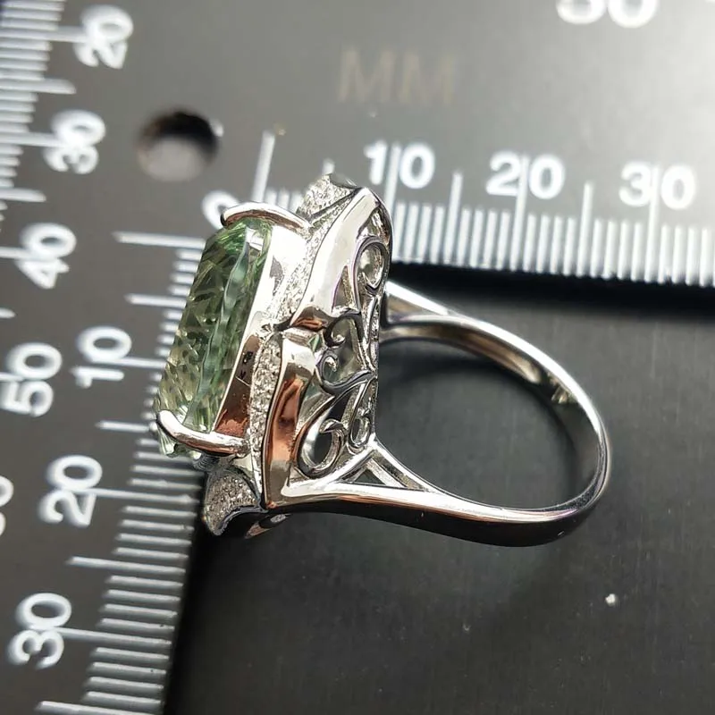 YBO, большой цветок натуральное кольцо с зеленым аметистом Подушка 17*17 мм 23.5ct кольцо с драгоценным камнем из стерлингового серебра 925 пробы ювелирные изделия