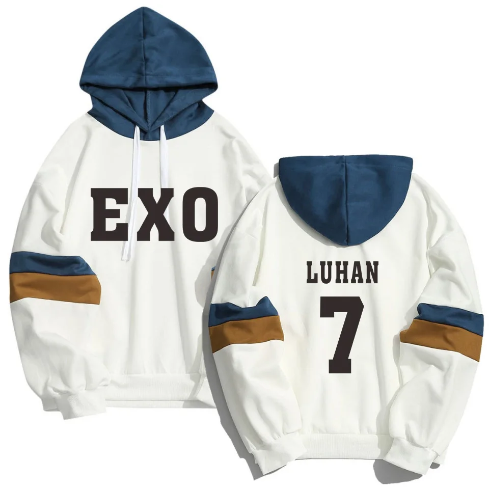 color7 7 Kpop EXO свитер с принтом имени члена для мужчин и женщин уличная Лоскутная Толстовка с капюшоном K-pop XIUMIN LUHAN CHANYEOL пуловер Одежда - Цвет: color7 7