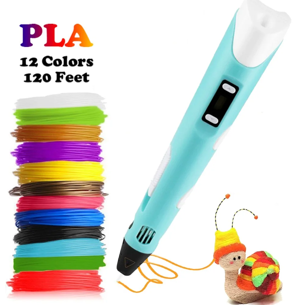 3D printing pen, 3D Doodler pen with 12 colors PLA filament (total 36m),  compatible PLA and ABS, creative toy, great drawing art craft gift for