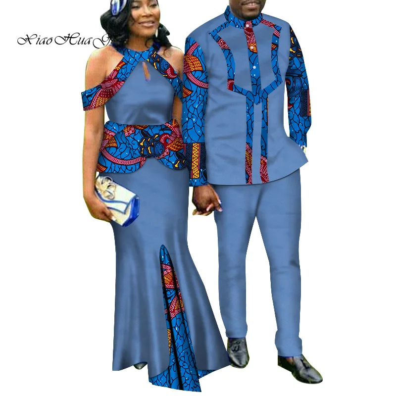 Комплект из двух предметов, африканская Дашики, одежда для влюбленных, мужской костюм, большие женские вечерние платья макси, WYQ188