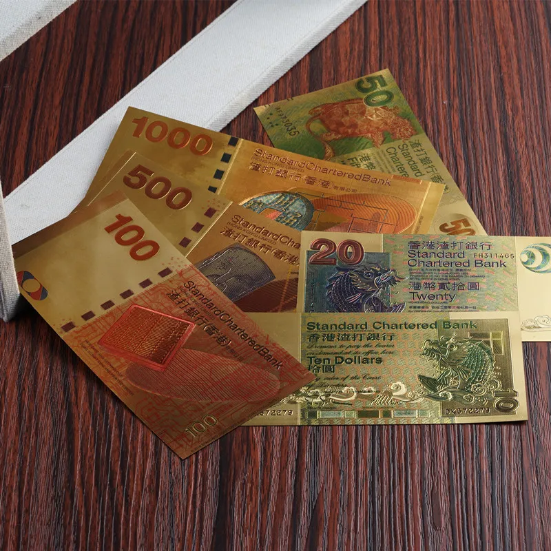 Гонконгские банкноты из золотой фольги, 6 шт./лот, неталютные, традиционные банкноты Фортуны, HK Dragon и Phoenix Lucky Money collectibles