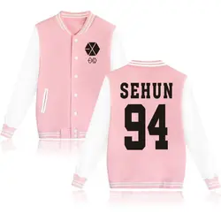 Moletom экзо Бейсбол форма флисовая куртка Для женщин Для мужчин K-POP Chanyeol XIUMIN SEHUN Лухан с длинным рукавом розовый толстовки с капюшоном